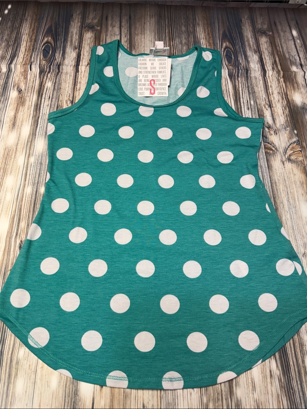 LuLaRoe Teal Tank Top with White Polka Dots